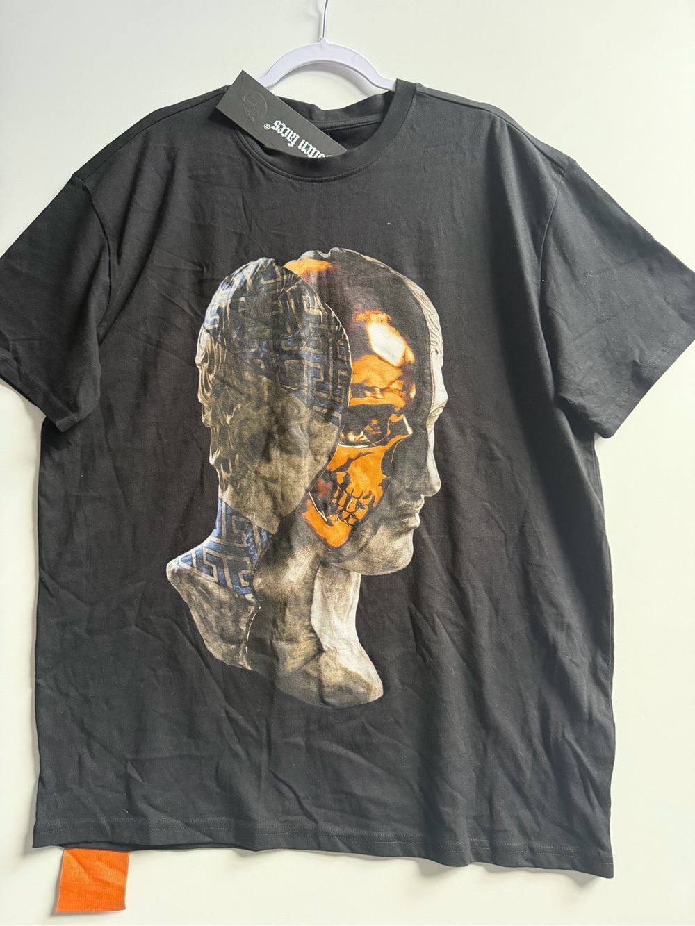 Black Graphic Skull Double-Head Tee - Forgotten Faces , size L